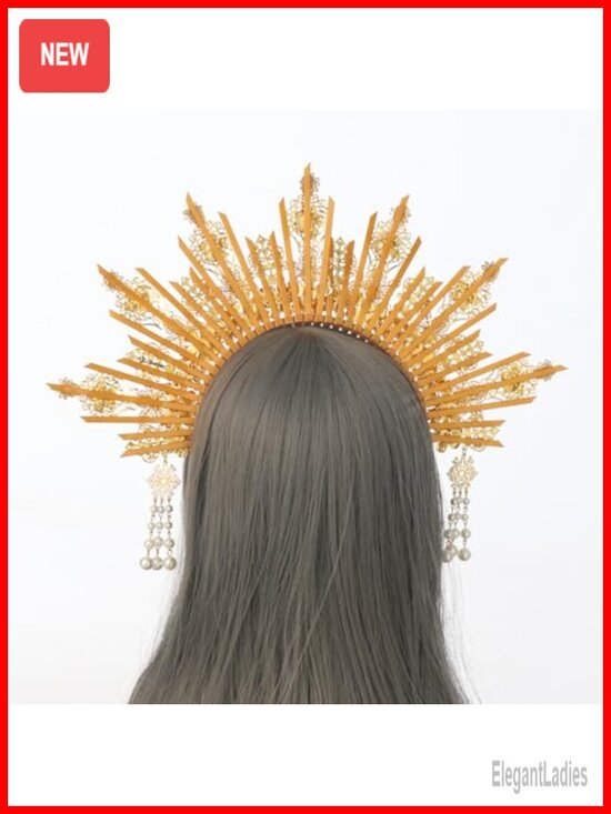 Goddess Gold Spike Halo Crown Headpiece Wedding Bride Hair Band Tiara Alloy